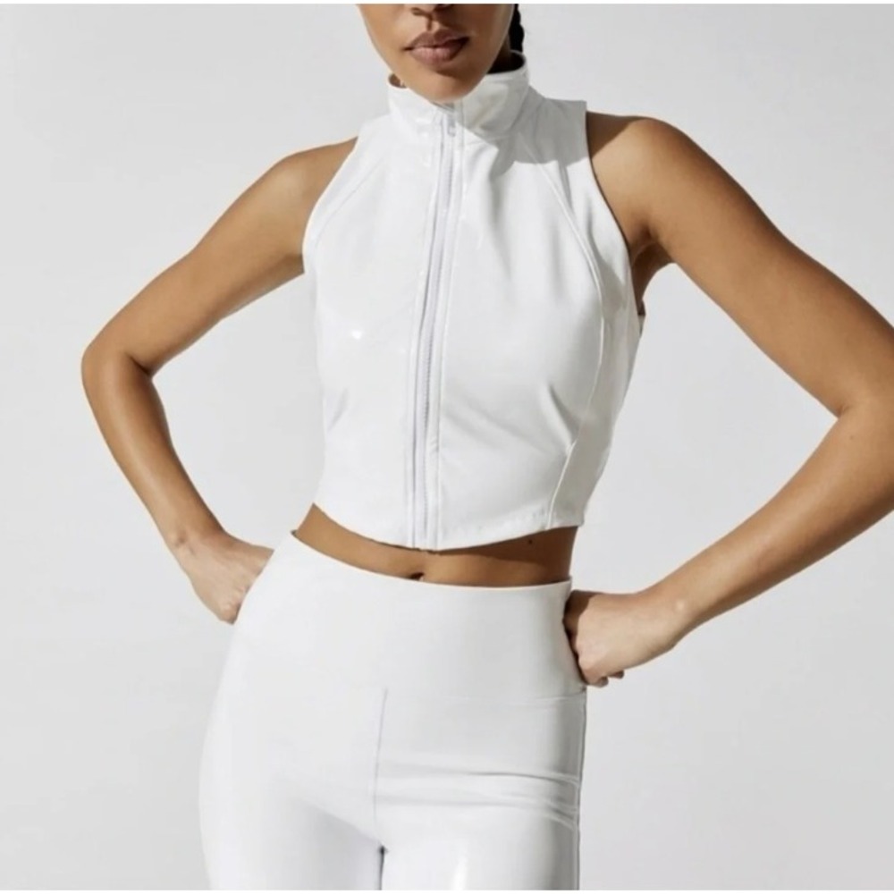 Heroine Sport Zip Front Halter Top XS White Sporty Preppy Made in USA